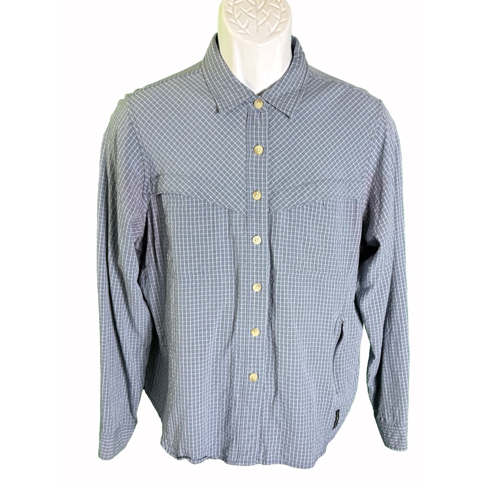 ExOfficio Shirt Womens L Blue Plaid Buzz Off Insect Shield Long Sleeve Western